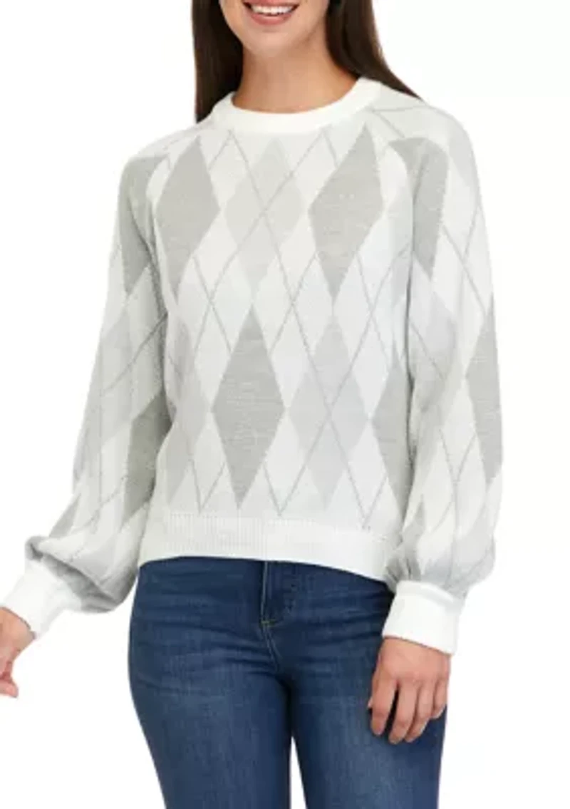 Petite Long Sleeve Argyle Sweater