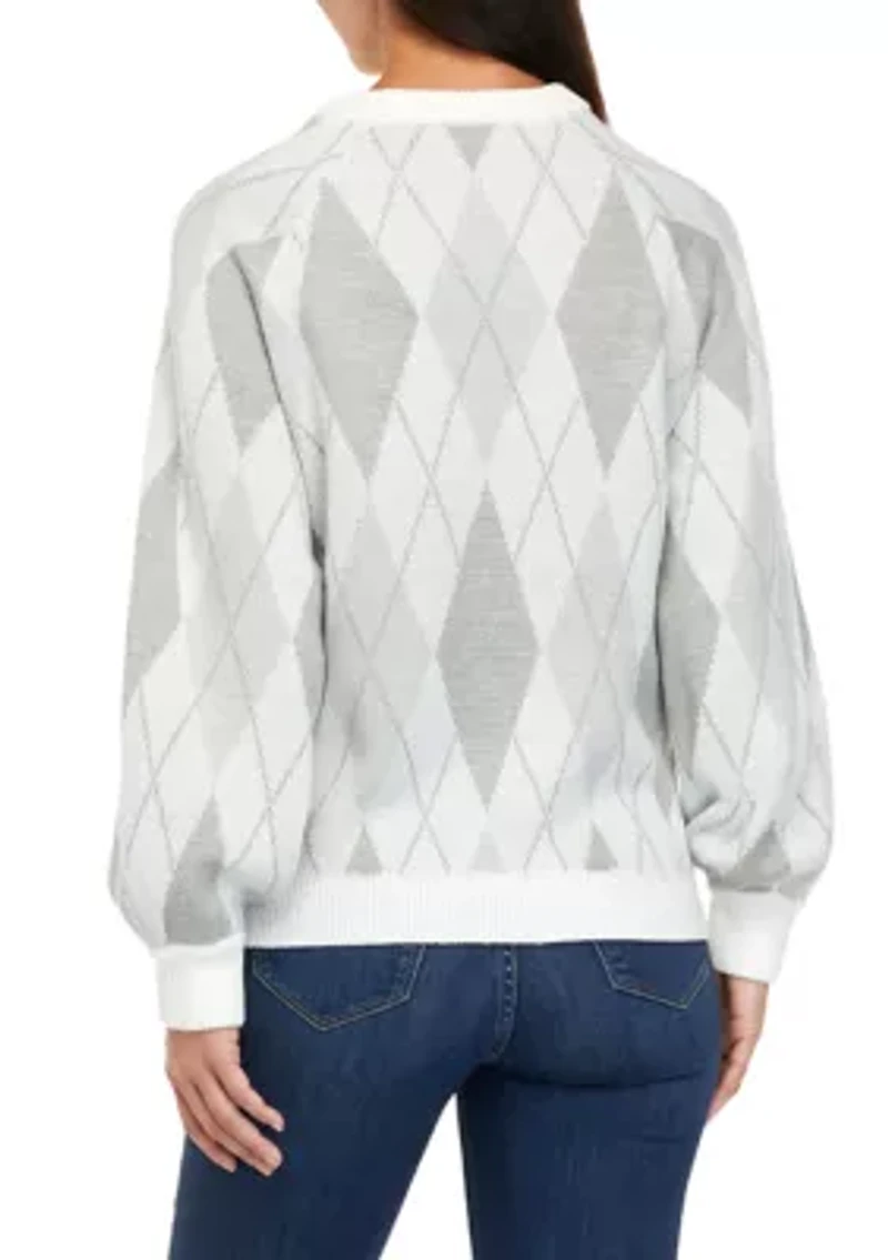 Petite Long Sleeve Argyle Sweater