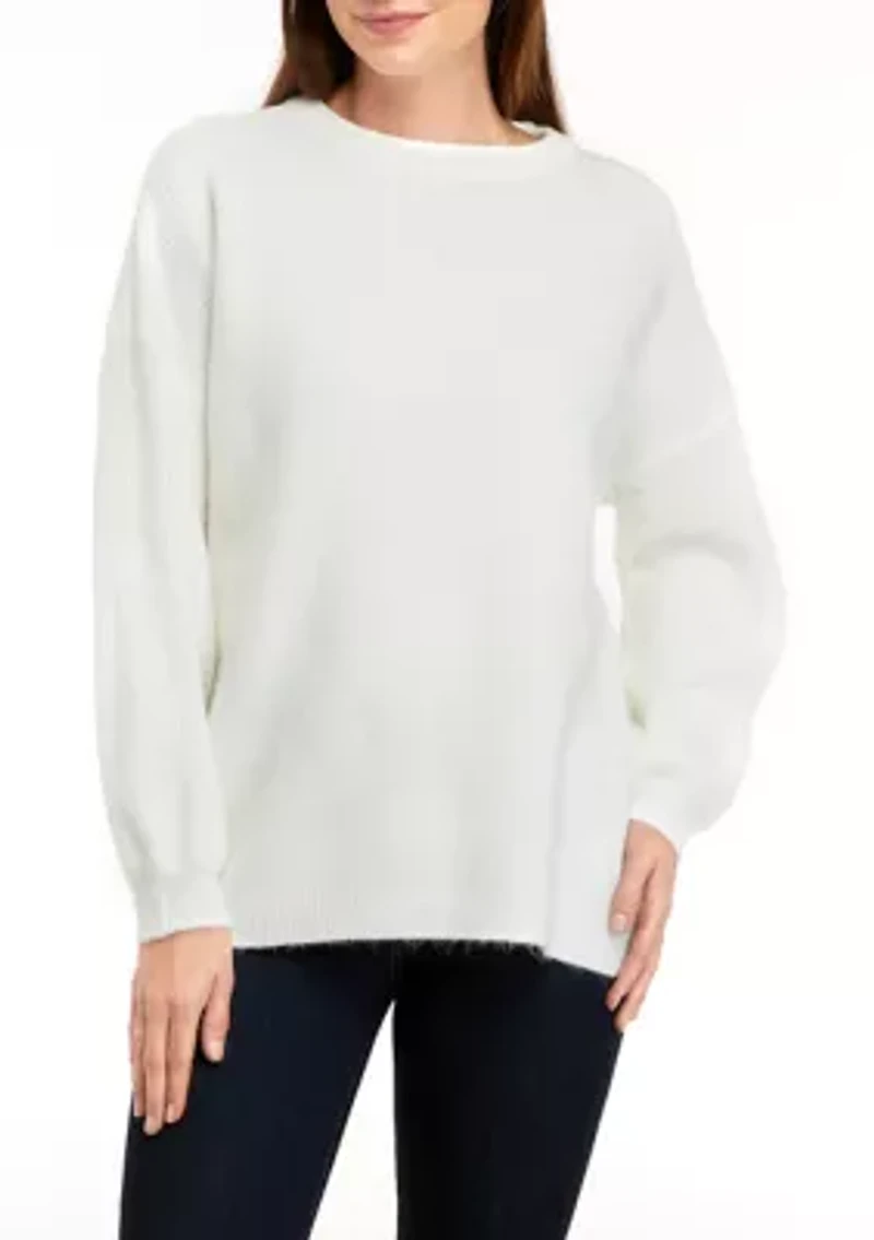 Petite Long Sleeve Crew Neck Tunic Sweater