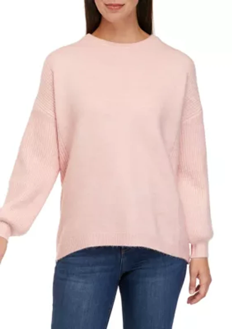 Petite Long Sleeve Crew Neck Tunic Sweater