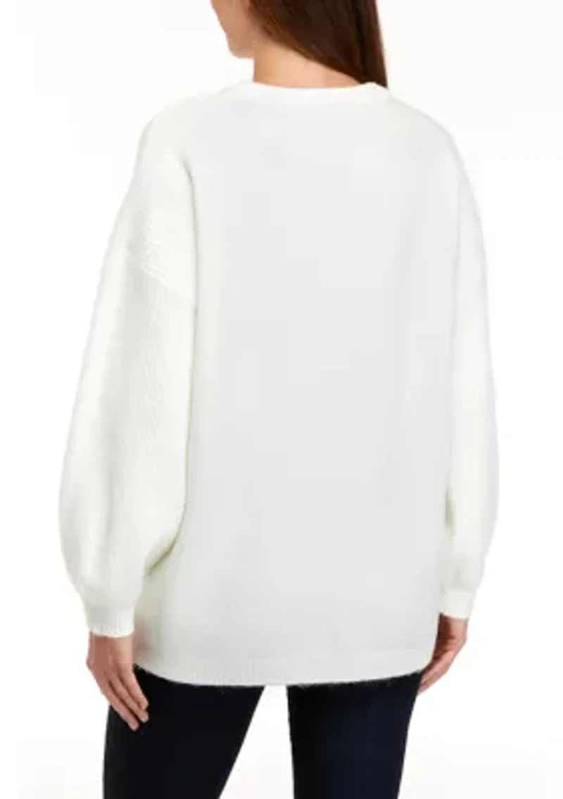 Petite Long Sleeve Crew Neck Tunic Sweater