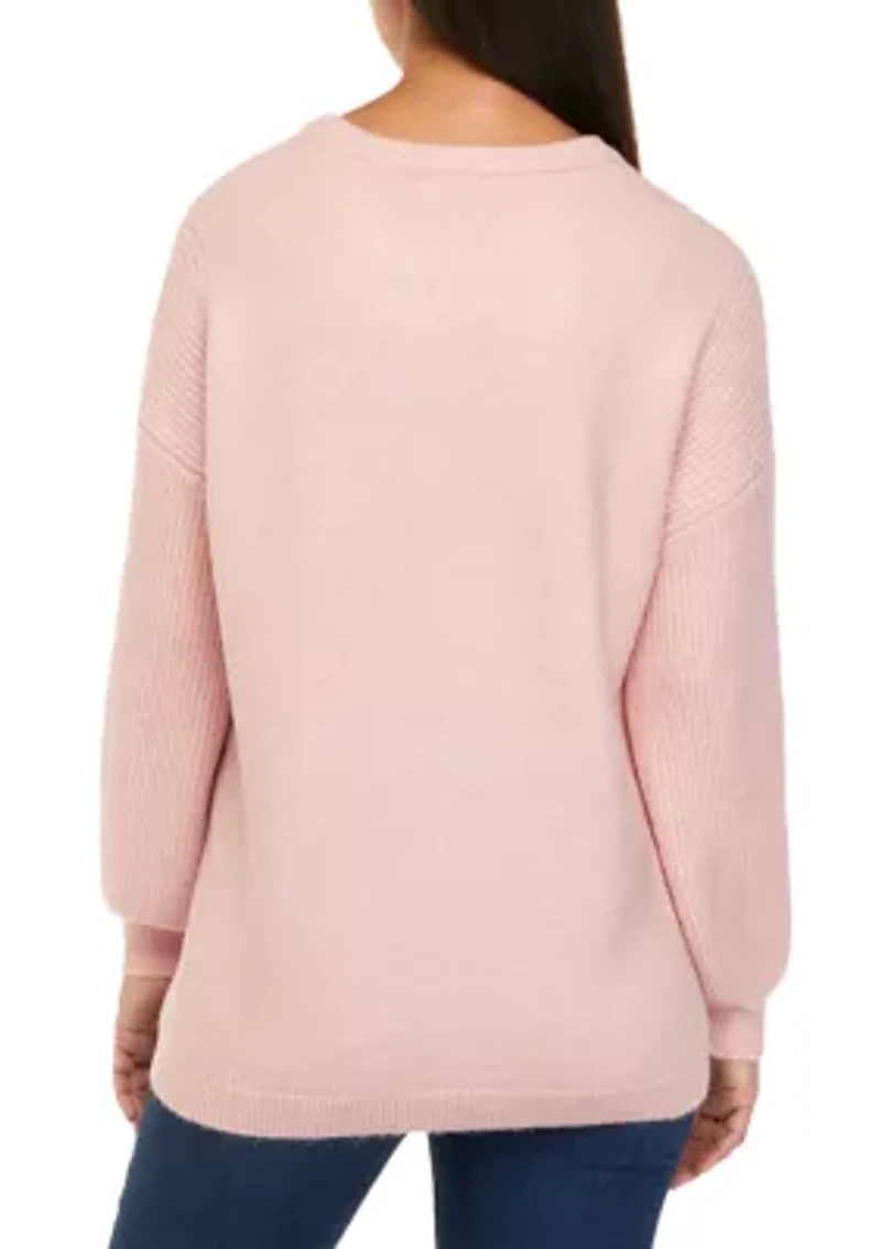 Petite Long Sleeve Crew Neck Tunic Sweater
