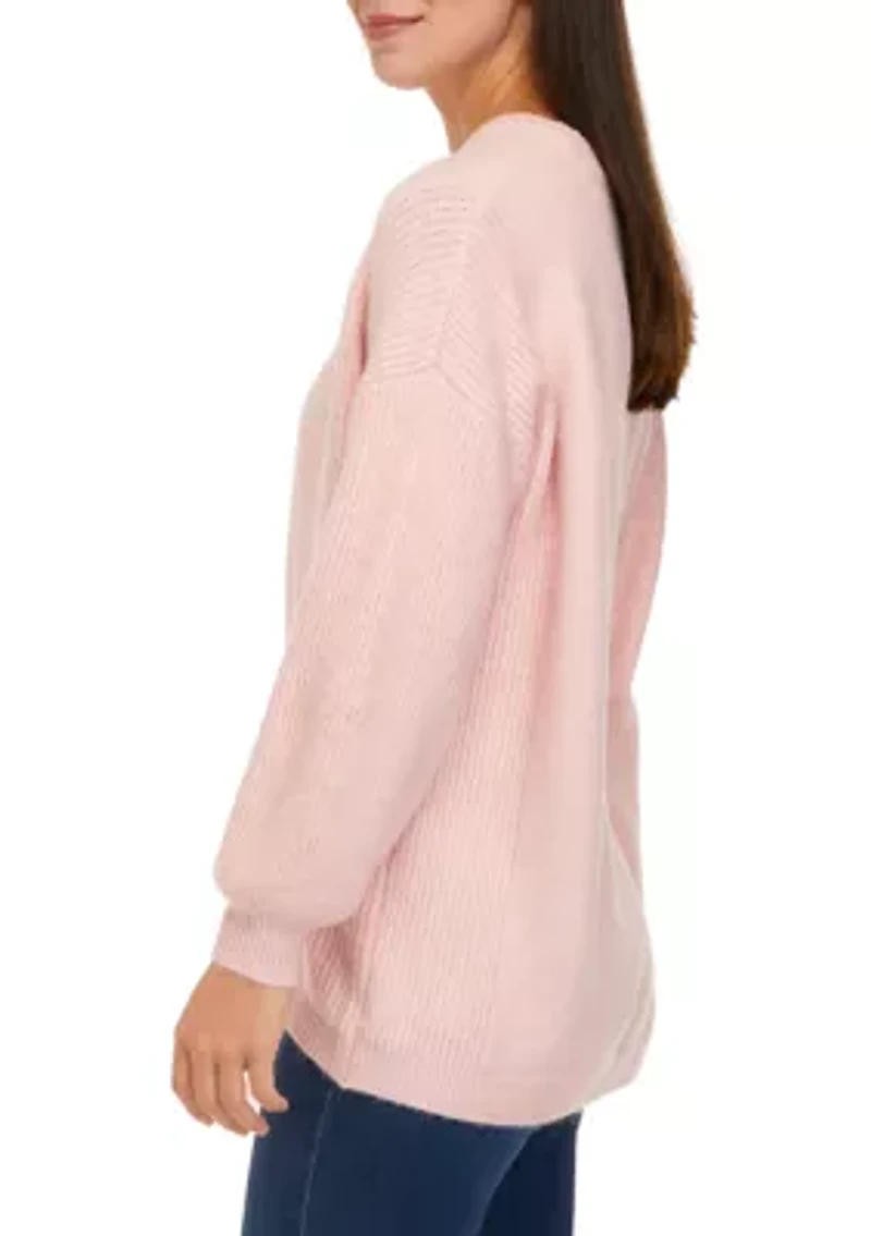 Petite Long Sleeve Crew Neck Tunic Sweater