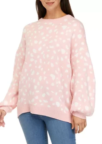 Petite Long Sleeve Crew Tunic Jacquard Sweater