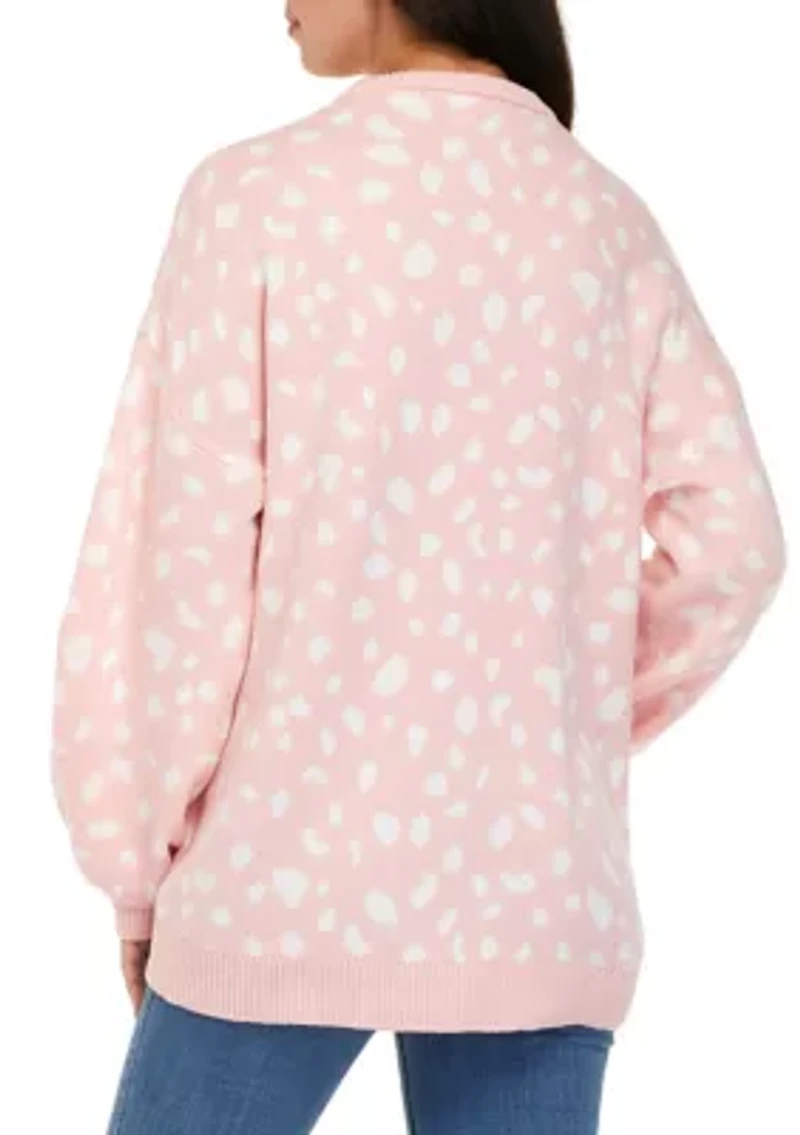 Petite Long Sleeve Crew Tunic Jacquard Sweater