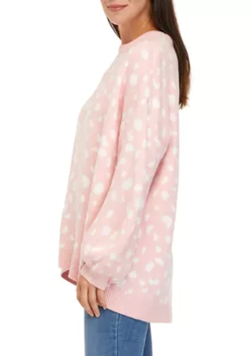 Petite Long Sleeve Crew Tunic Jacquard Sweater