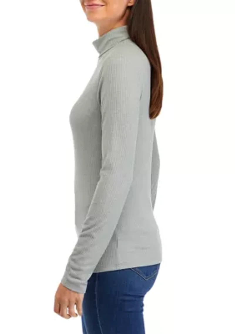 Petite Long Sleeve Ribbed Turtleneck Top