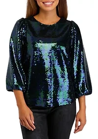 Petite Tie Back Sequin Blouse