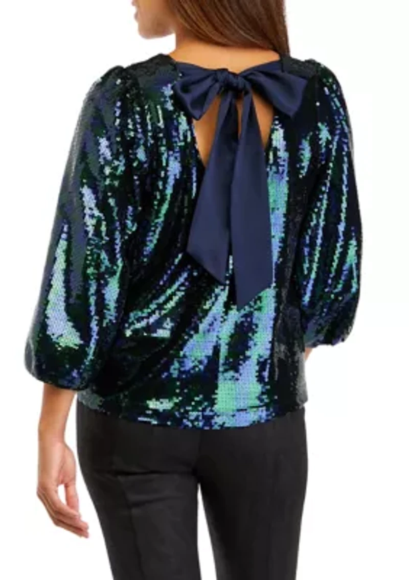 Petite Tie Back Sequin Blouse