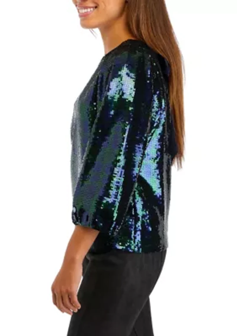 Petite Tie Back Sequin Blouse
