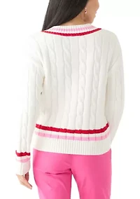 Petite Long Sleeve V-Neck Varsity Sweater