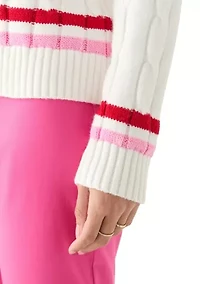 Petite Long Sleeve V-Neck Varsity Sweater