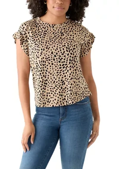 Petite Flutter Sleeve Printed Top