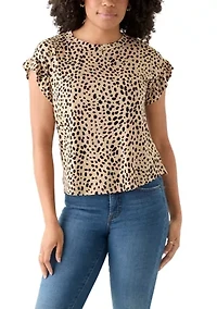 Petite Flutter Sleeve Printed Top