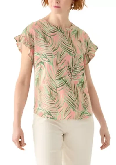 Petite Flutter Sleeve Printed Top