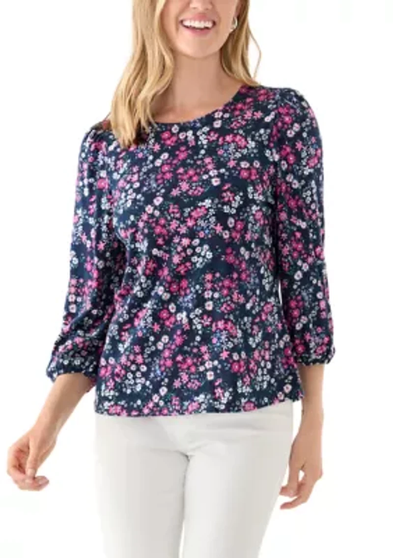 Petite Puff Sleeve  Printed Top