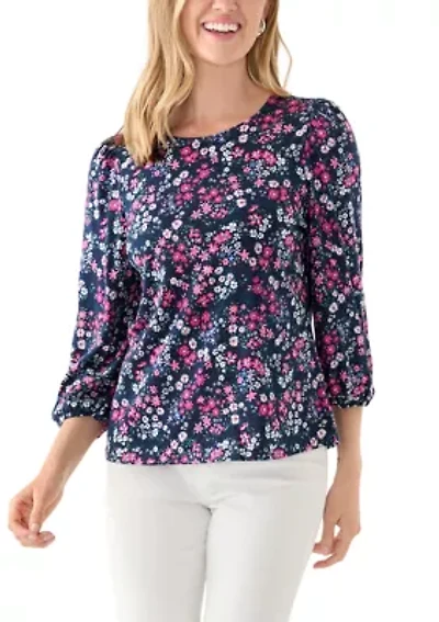 Petite Puff Sleeve  Printed Top