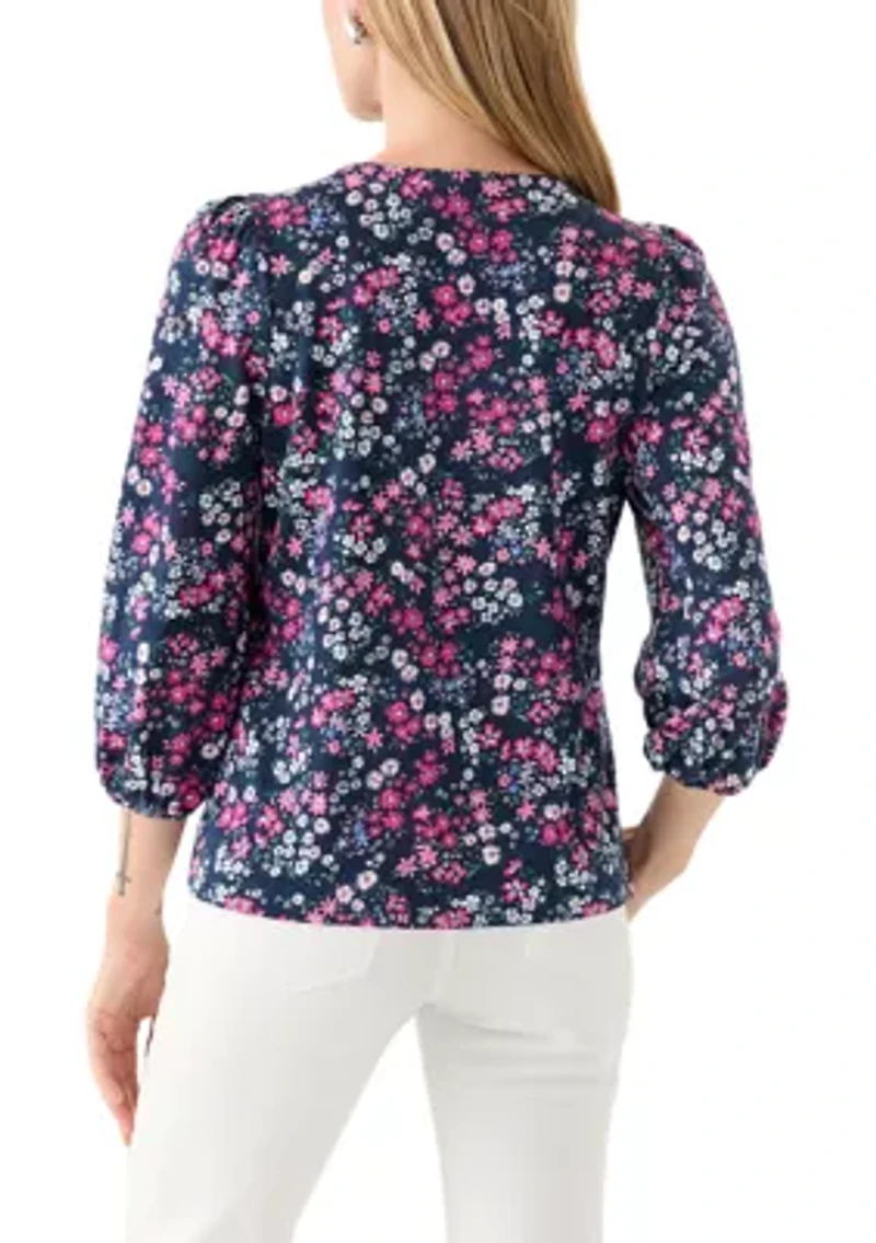Petite Puff Sleeve  Printed Top