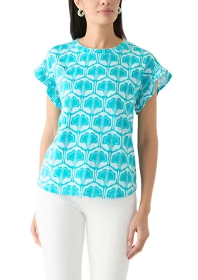 Petite Ruffle Printed Top