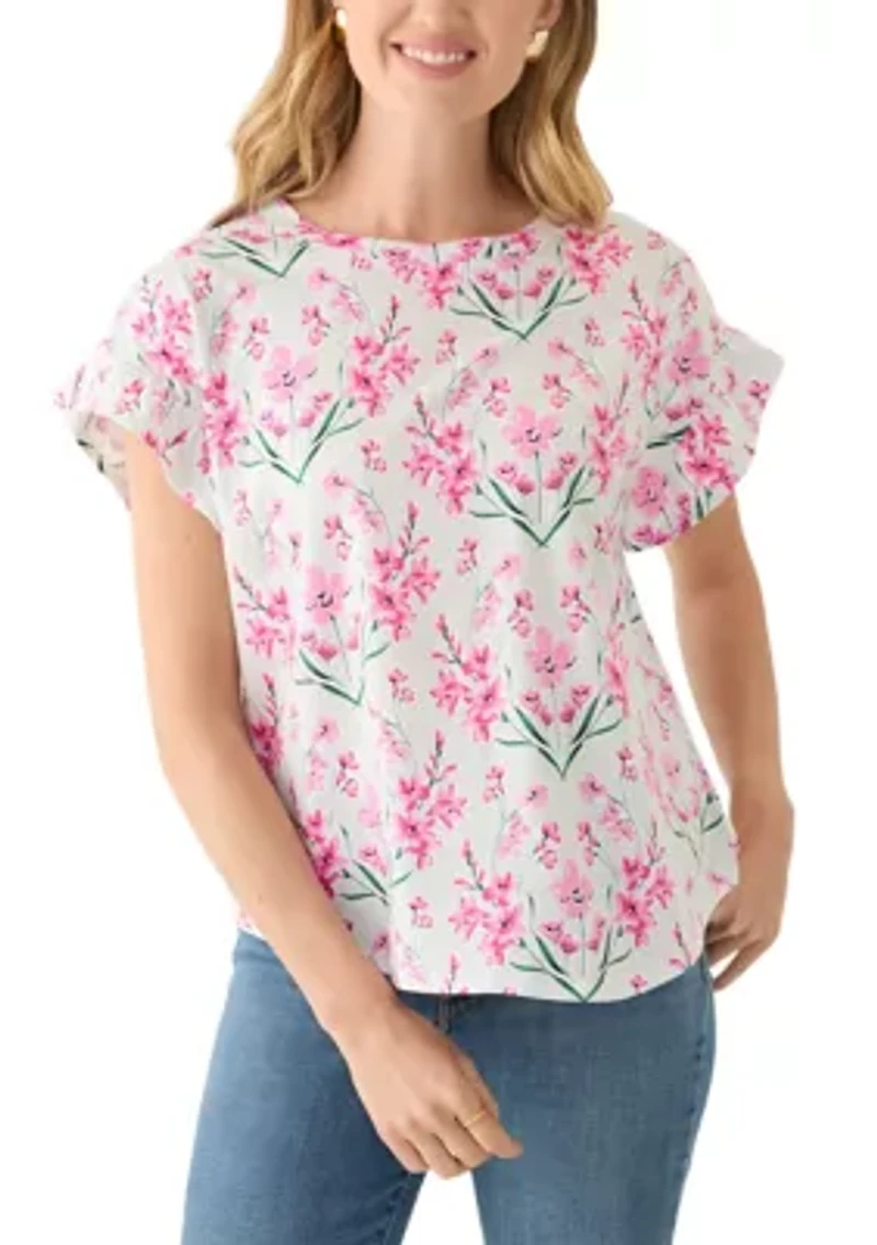 Petite Ruffle Printed Top