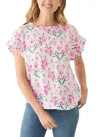 Petite Ruffle Printed Top