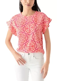 Petite Ruffle Printed Top