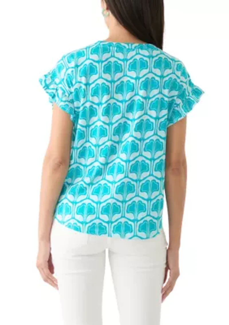 Petite Ruffle Printed Top