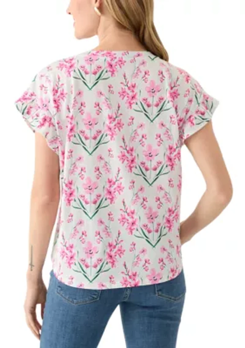 Petite Ruffle Printed Top