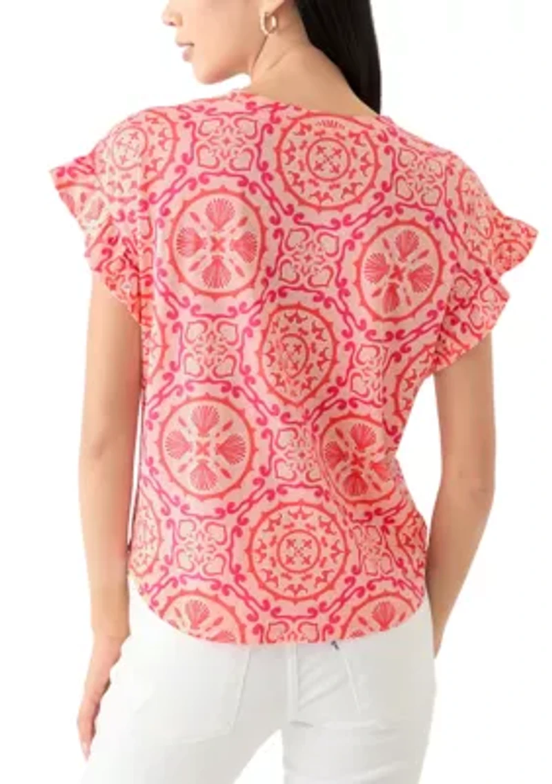Petite Ruffle Printed Top