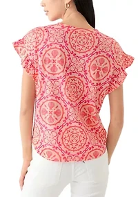 Petite Ruffle Printed Top