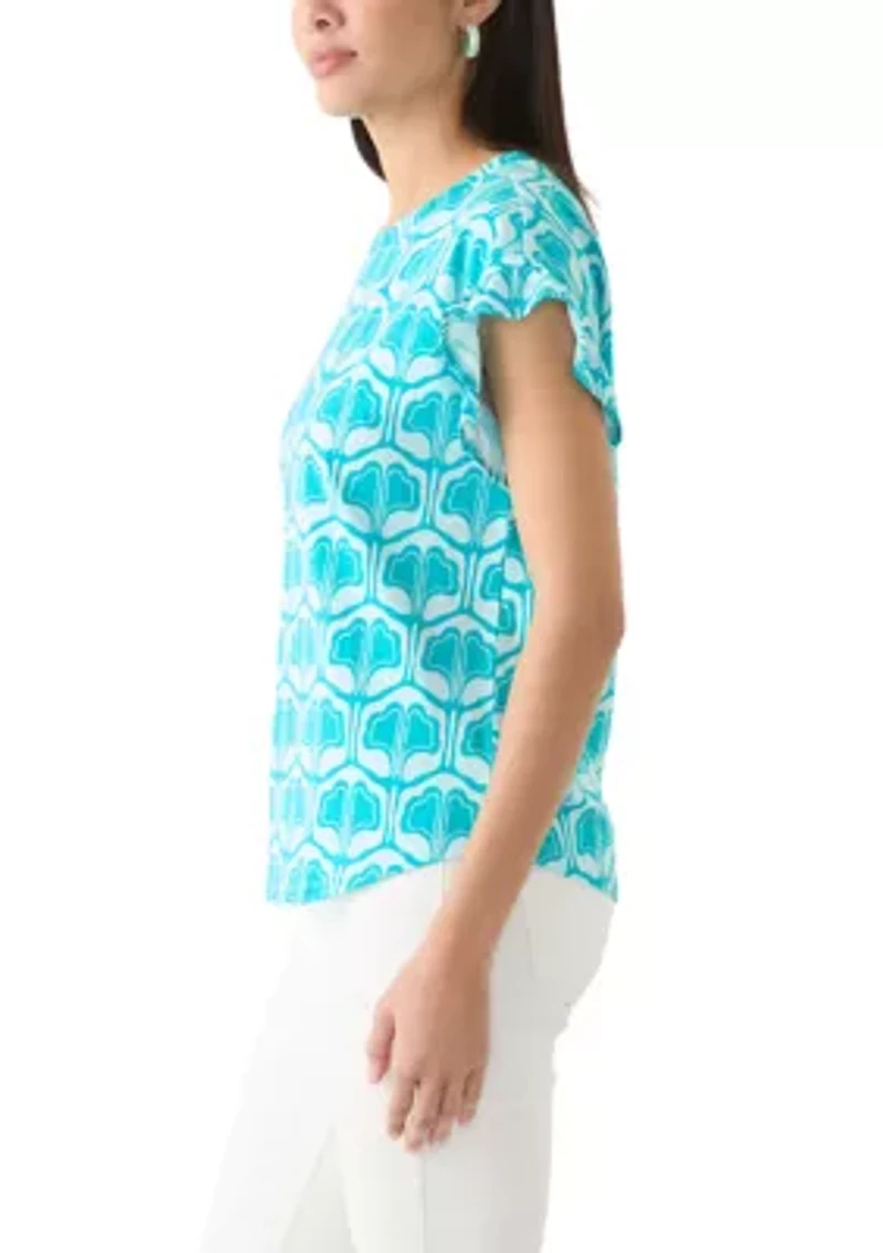 Petite Ruffle Printed Top