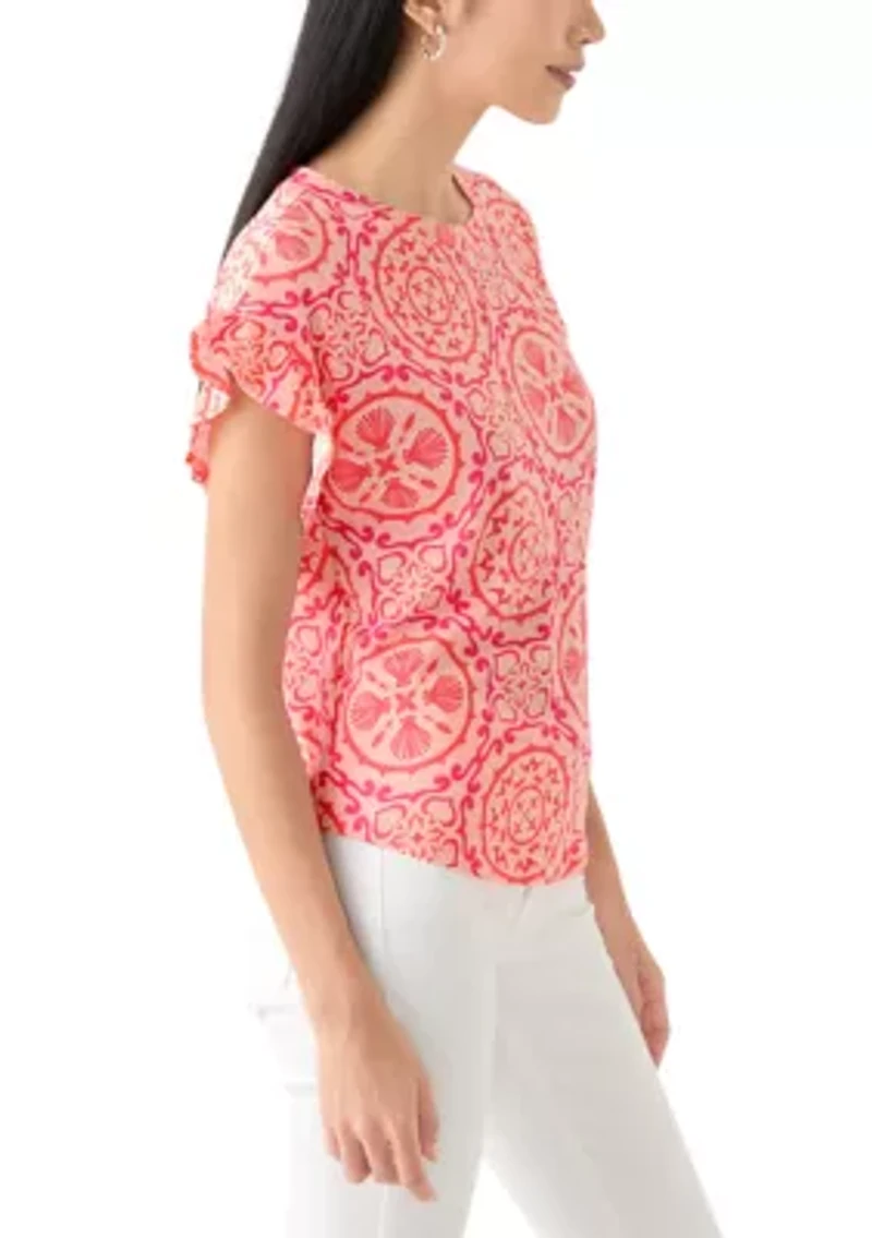 Petite Ruffle Printed Top