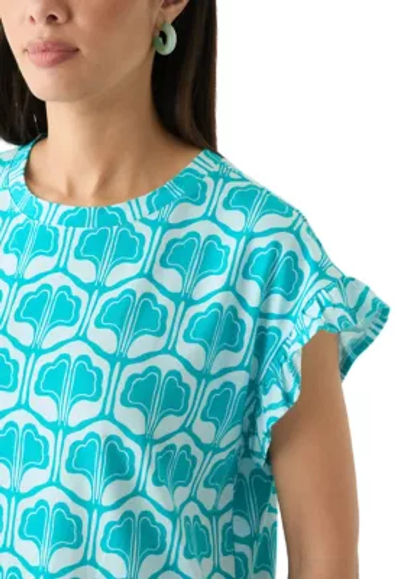 Petite Ruffle Printed Top