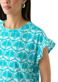 Petite Ruffle Printed Top
