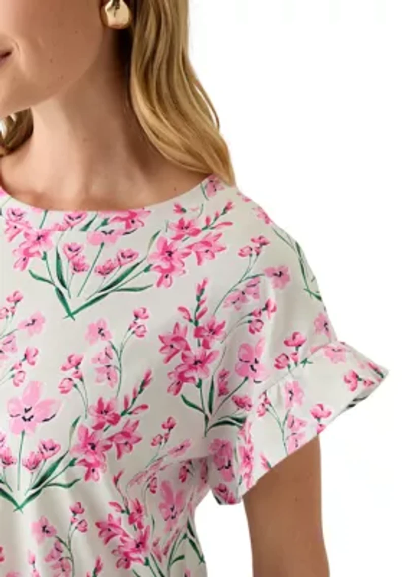 Petite Ruffle Printed Top