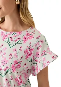 Petite Ruffle Printed Top