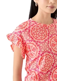 Petite Ruffle Printed Top