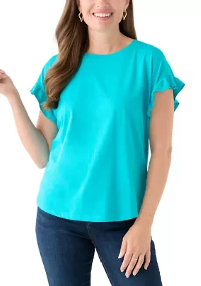 Petite Short Sleeve Ruffle T-Shirt