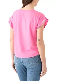 Petite Short Sleeve Ruffle T-Shirt