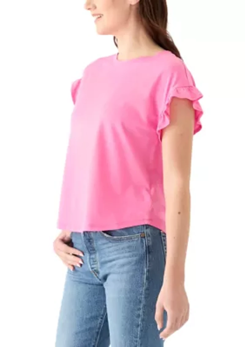 Petite Short Sleeve Ruffle T-Shirt