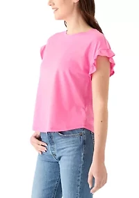 Petite Short Sleeve Ruffle T-Shirt