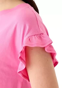 Petite Short Sleeve Ruffle T-Shirt