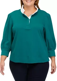 Plus 3/4 Sleeve Swing Ruffle Polo Shirt