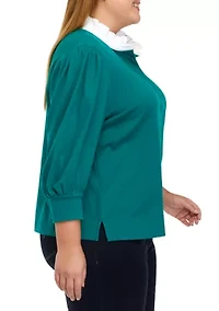 Plus 3/4 Sleeve Swing Ruffle Polo Shirt