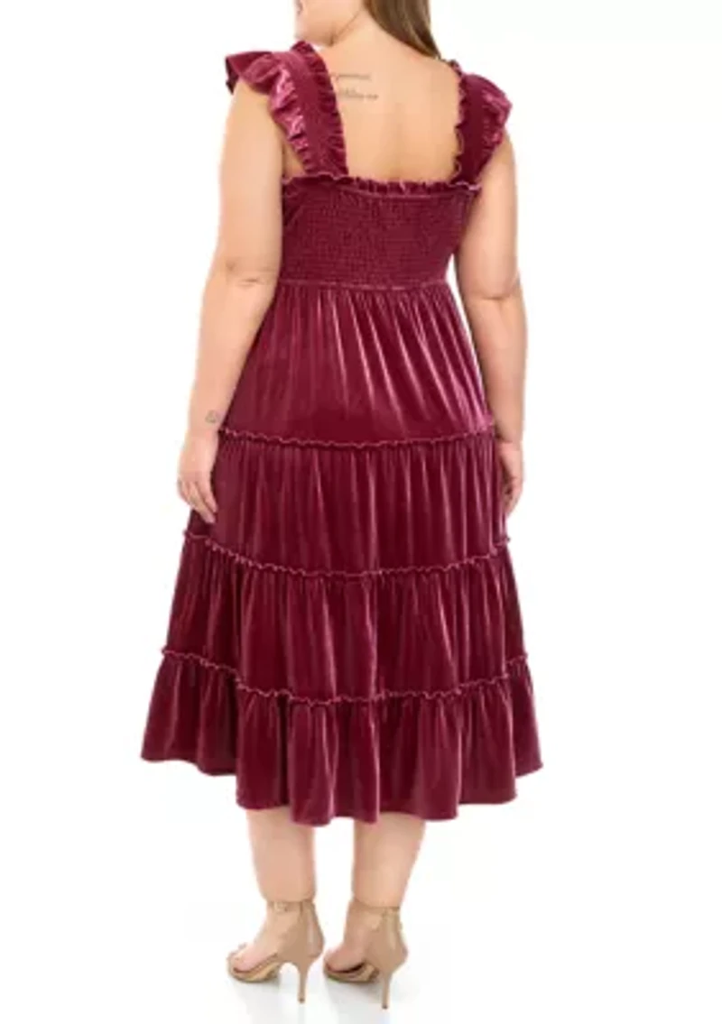 Plus Velvet Smocked Dress