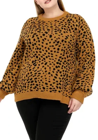 Plus Long Sleeve Animal Print Jacquard Crew Neck Sweater