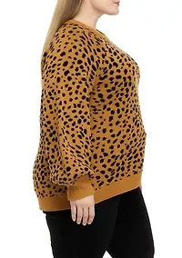 Plus Long Sleeve Animal Print Jacquard Crew Neck Sweater