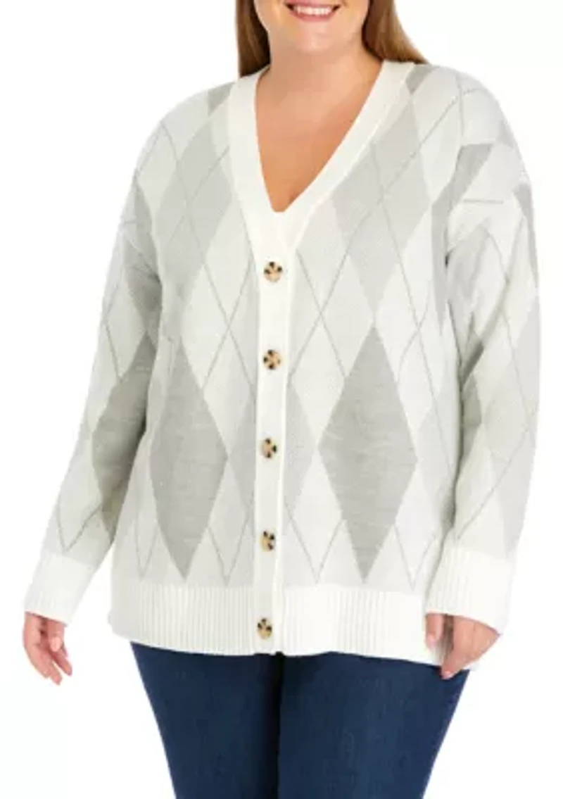 Plus Long Sleeve Jacquard Cardigan