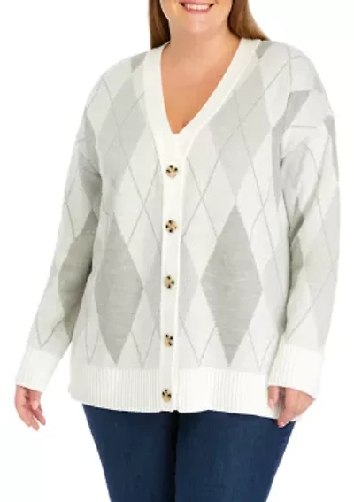 Plus Long Sleeve Jacquard Cardigan