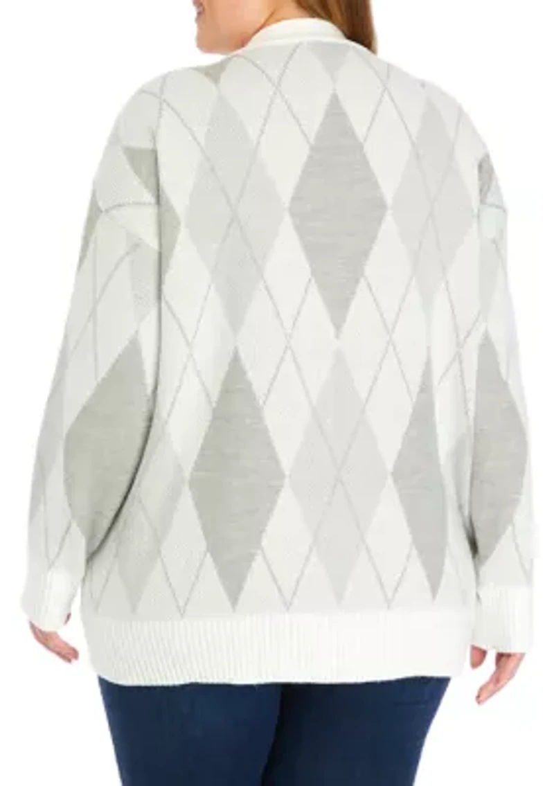 Plus Long Sleeve Jacquard Cardigan